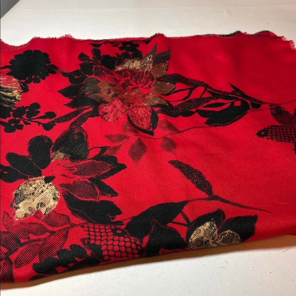 Chico’s Red Floral Poly Large 76”Lx 32”W Wrap
